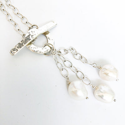 Dale 3-Pearl Lariat Necklace with white pearls by Judie Raiford