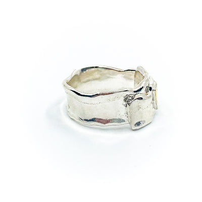 right side view of size 10.5 Men's Sterling and 22k Anticlastic Deckled Band Ring by Judie Raiford