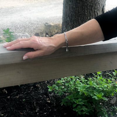 Wrapped Oxidized Sterling Bangle by Judie Raiford on model