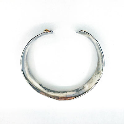 over top view of 3/4" Mom's Hammer Oxidized Sterling Anticlastic Cuff with 14k Gold Balls by Judie Raiford