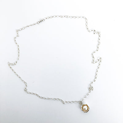Flat view of Water Drop Pearl Necklace by Judie Raiford