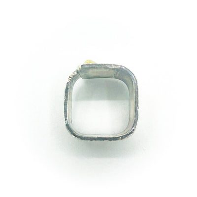 over top view of size 7 Sterling Mom's Hammer Crotch Hugger Ring with 14k Gold Ball by Judie Raiford