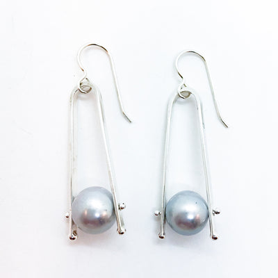 Short Tic Toc Earrings with Gray Pearls by Judie Raiford