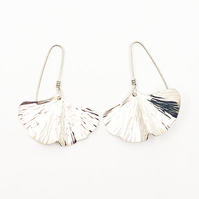 Large Sterling Ginkgo Earrings by Judie Raiford