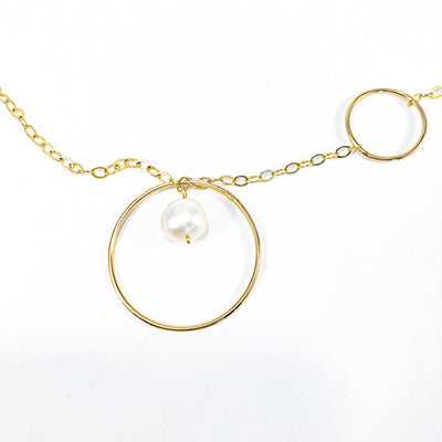 Long Circle Lariat Necklace with White Pearl