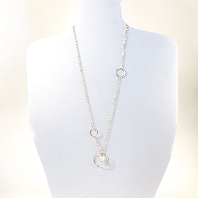 Long Circle Lariat Necklace with White Pearl