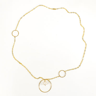 Long Circle Lariat Necklace with White Pearl