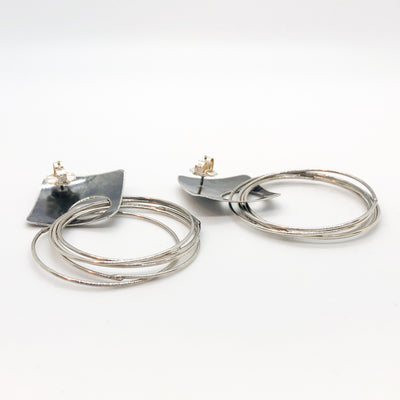 back view of Oxidized Sterling Square Top Slinky Post Earrings by Judie Raiford