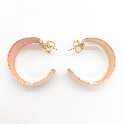 over head view of 14k Rose Gold Filled Wedding Ring Hoop Earrings by Judie Raiford