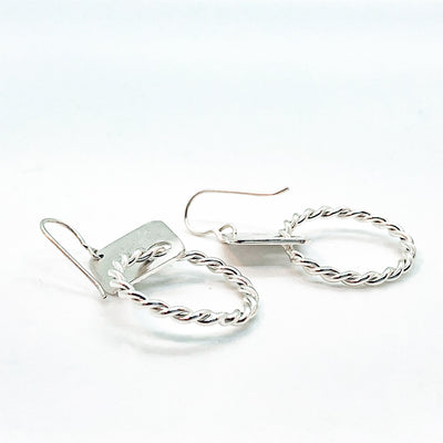 back angle view of sterling silver Boiler Twister Hoop Earrings by Judie Raiford