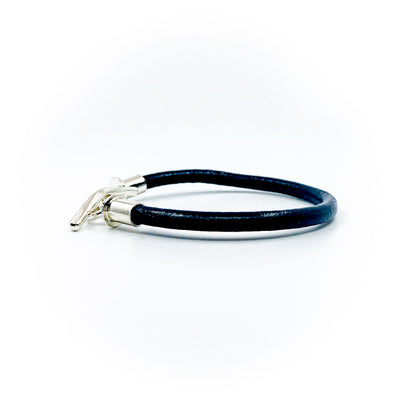 right side view of Men's Sterling and Black Leather Bracelet by Judie Raiford