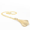 side angle view of 14k Gold Filled Ginkgo Necklace by Judie Raiford