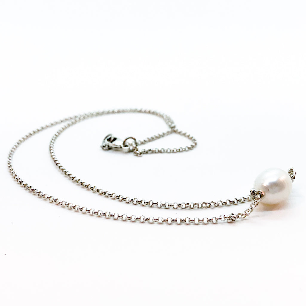 side angle view of Baroque Pearl Necklace by Judie Raiford