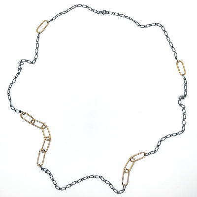 30" 14k Gold Filled Oval Links on Oxidized Sterling Chain Necklace by Judie Raiford