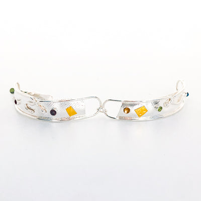 both sides open view of Sterling & 24k Rose Bracelet with Gemstones by Judie Raiford