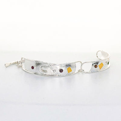 clasp open view of Sterling & 24k Rose Bracelet with Gemstones by Judie Raiford
