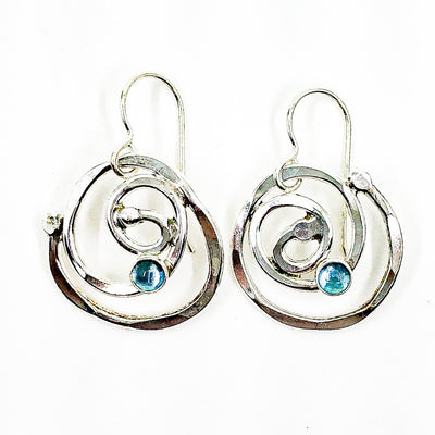 Sterling Mini Spiral Earrings with Blue Topaz by Judie Raiford