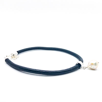 Large Baroque Pearl Necklace with Fat Leather Cord