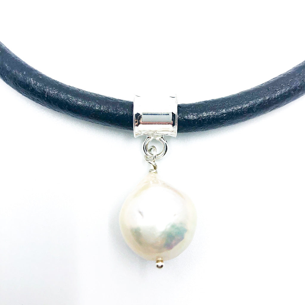 Large Baroque Pearl Necklace with Fat Leather Cord