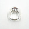 over top view of size 9.5 Sterling & 24k Crotch Hugger Ring with Gray Pink Mabe Pearl by Judie Raiford