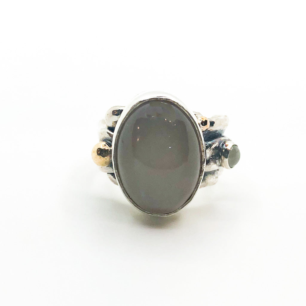 Sterling and 14k Anticlastic Deckled Edge Moonstone Ring by Judie Raiford
