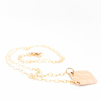 14k Gold Fill Ball Peen Flat Square Necklace