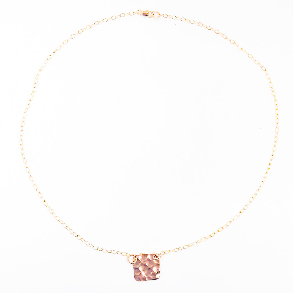 14k Gold Fill Ball Peen Flat Square Necklace