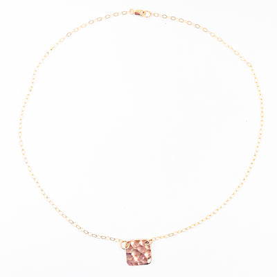 14k Gold Fill Ball Peen Flat Square Necklace