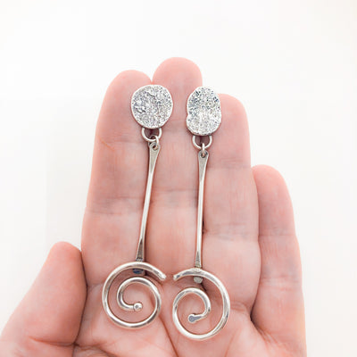 Smash Top Earrings with Spiral Dangle