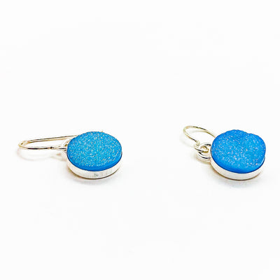 Sterling Round Aqua Blue Druzy Earrings