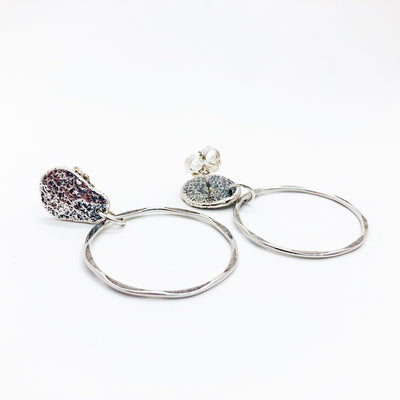 Large Oxidated Sterling Smashed Top Hoop Earrings