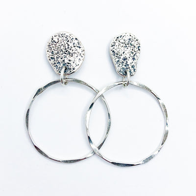 Large Oxidated Sterling Smashed Top Hoop Earrings