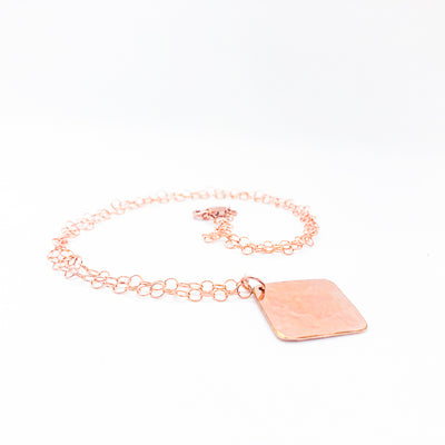 Rose Gold Fill Square Hammered Necklace