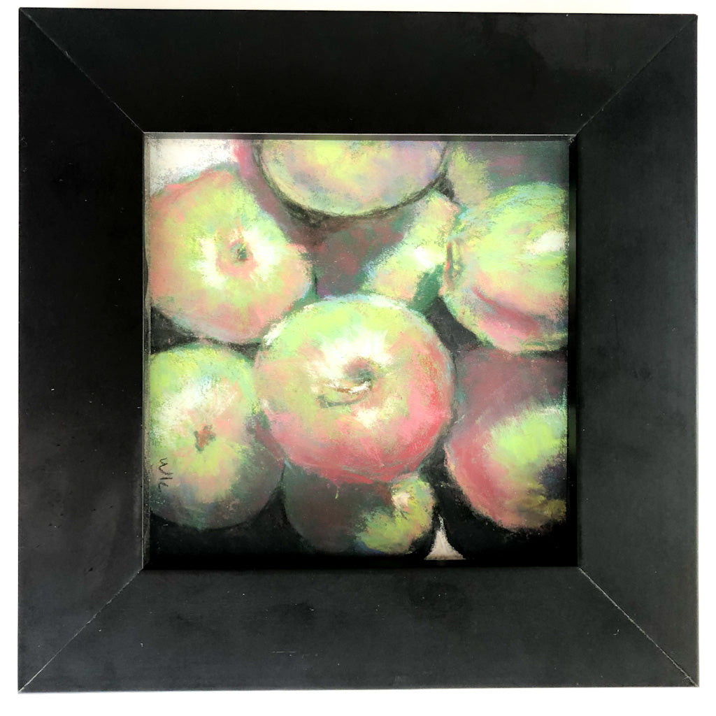 pastel painting Apples in black wooden frame by Wanda Cox
