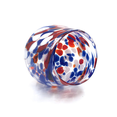 side angle view of Red, White, and Blue Speckled Wine Tumbler by Nate Nardi