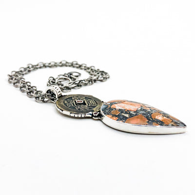 Sterling Maligano Jasper & Chinese Coin Pendant Necklace