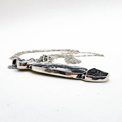 Sterling Plume Agate with White Druzy and Black Knight Druzy Necklace