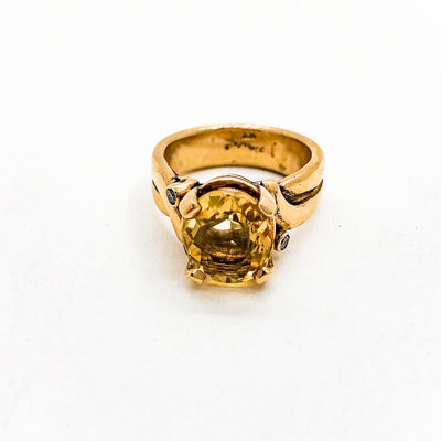 14k Gold Ring with Citrine and Diamonds