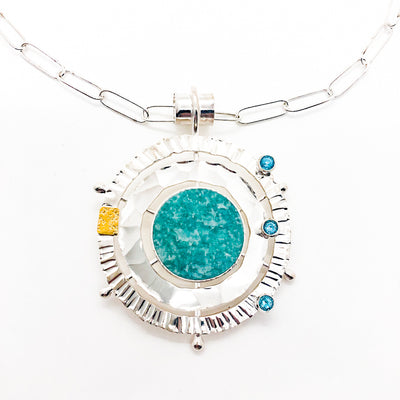 Sterling and 22k Amazonite Solar Chart Necklace