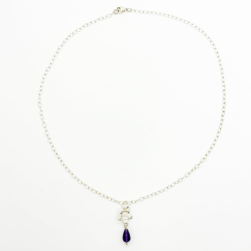 Sterling Lily with Amethyst Drop Necklace