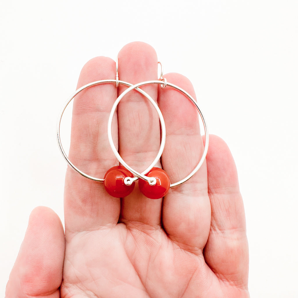 Sterling Twisted Hoop Carnelian Earrings