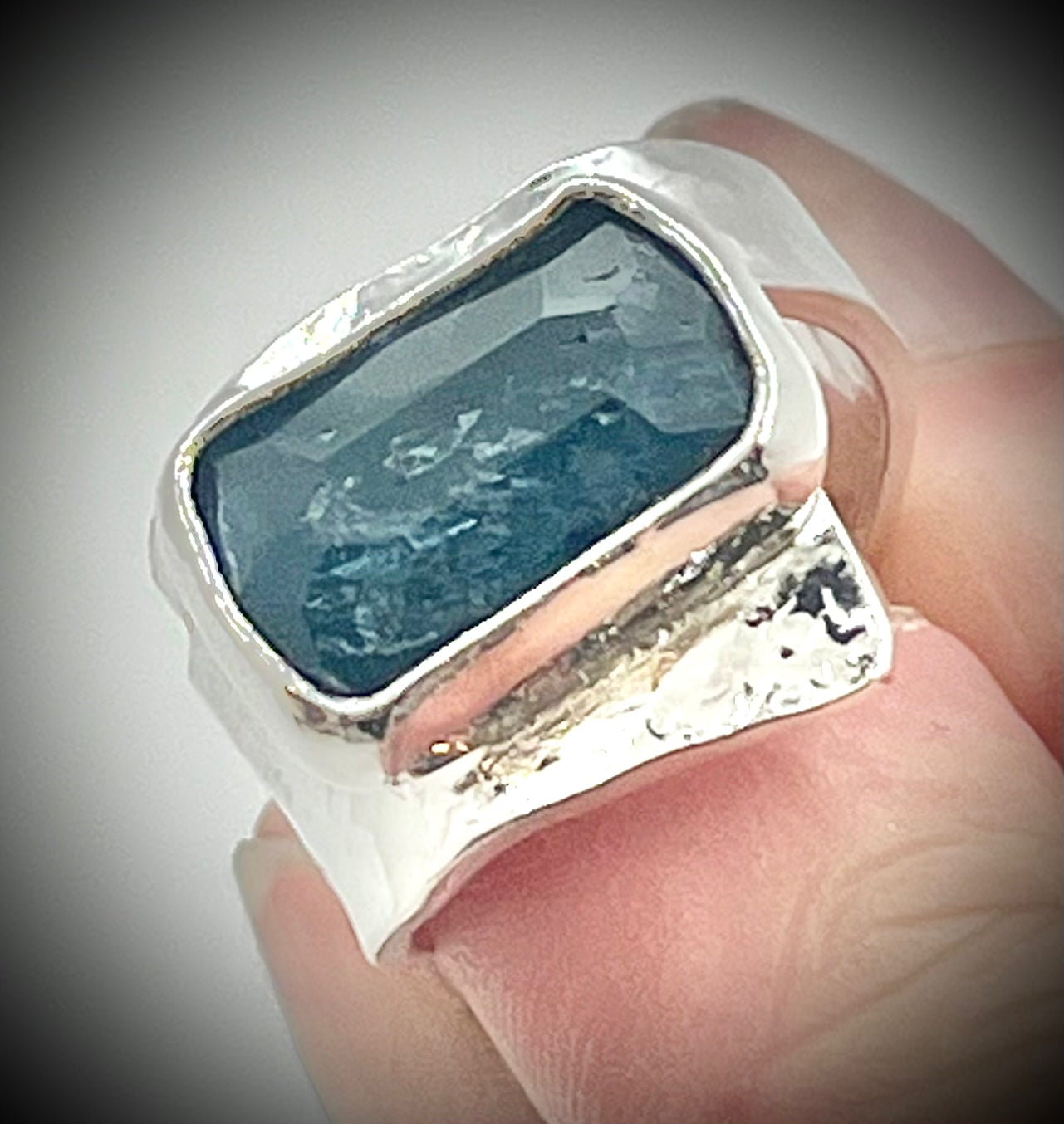 Natural Surface Blue Green Tourmaline Ring