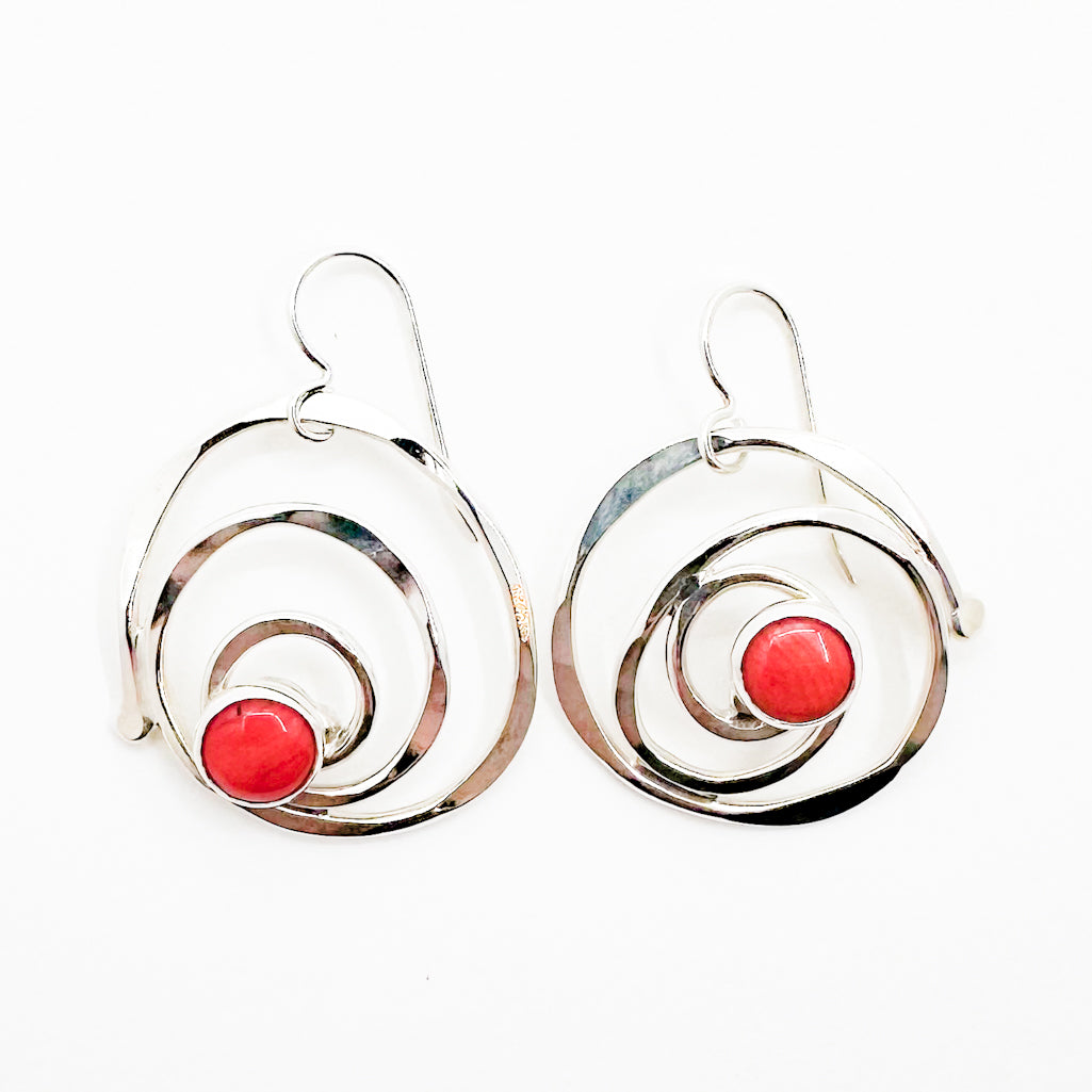 Sterling Silver Red Coral Swirl Earrings Sterling Silver Red Coral Swirl Earrings