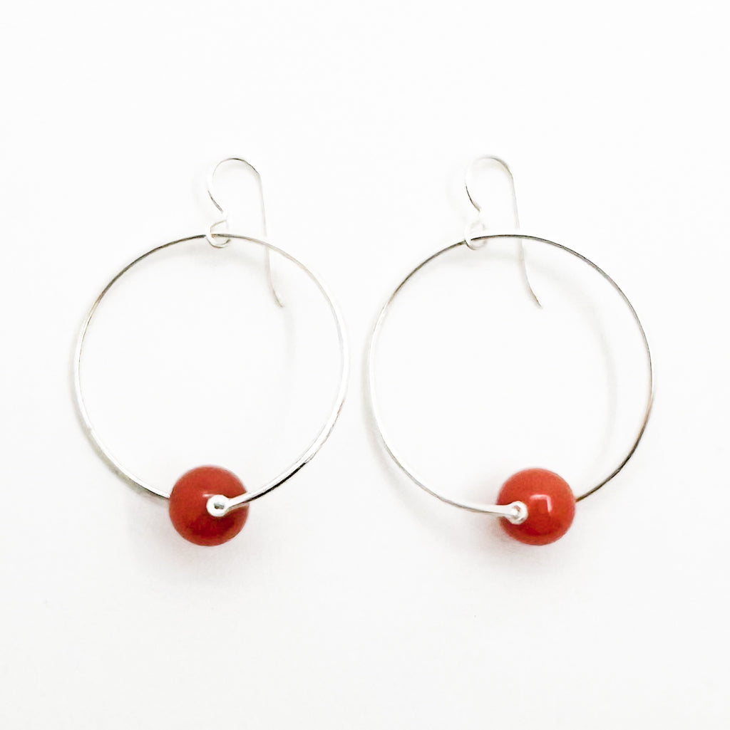 Sterling Twisted Hoop Carnelian Earrings