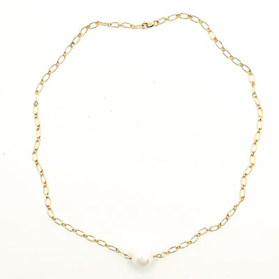 Single Large Pearl Necklace on 14k Gold Filled Long Short Chain