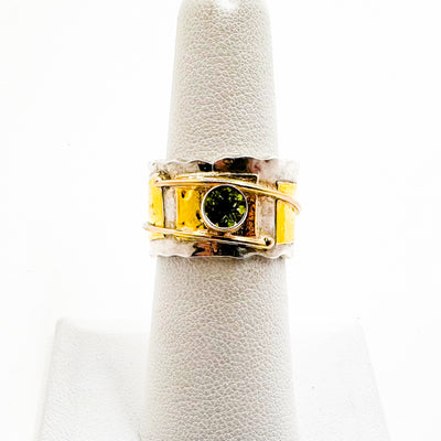 Sterling, 24k and 14k Lyric Ring with Peridot