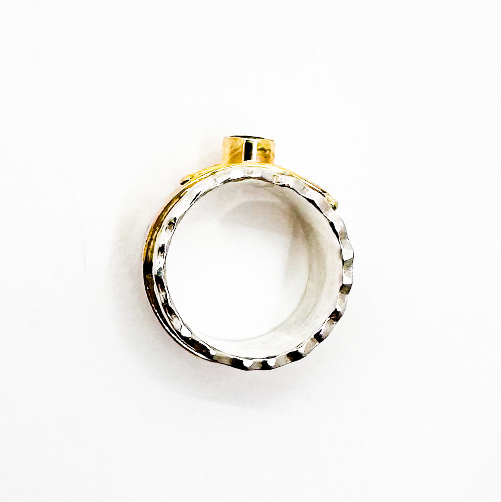 Sterling, 24k and 14k Lyric Ring with Peridot
