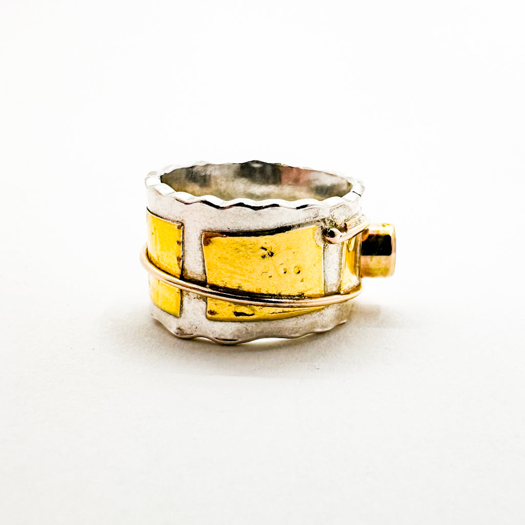 Sterling, 24k and 14k Lyric Ring with Peridot