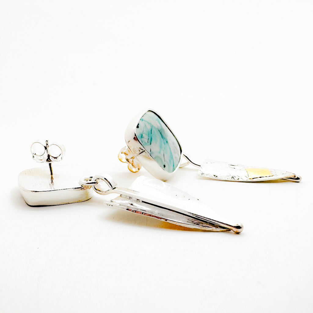 Sterling and 24k Opalized Wood Earrings