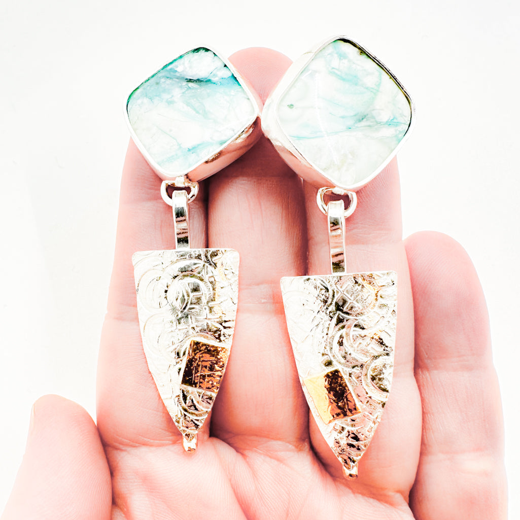 Sterling and 24k Opalized Wood Earrings